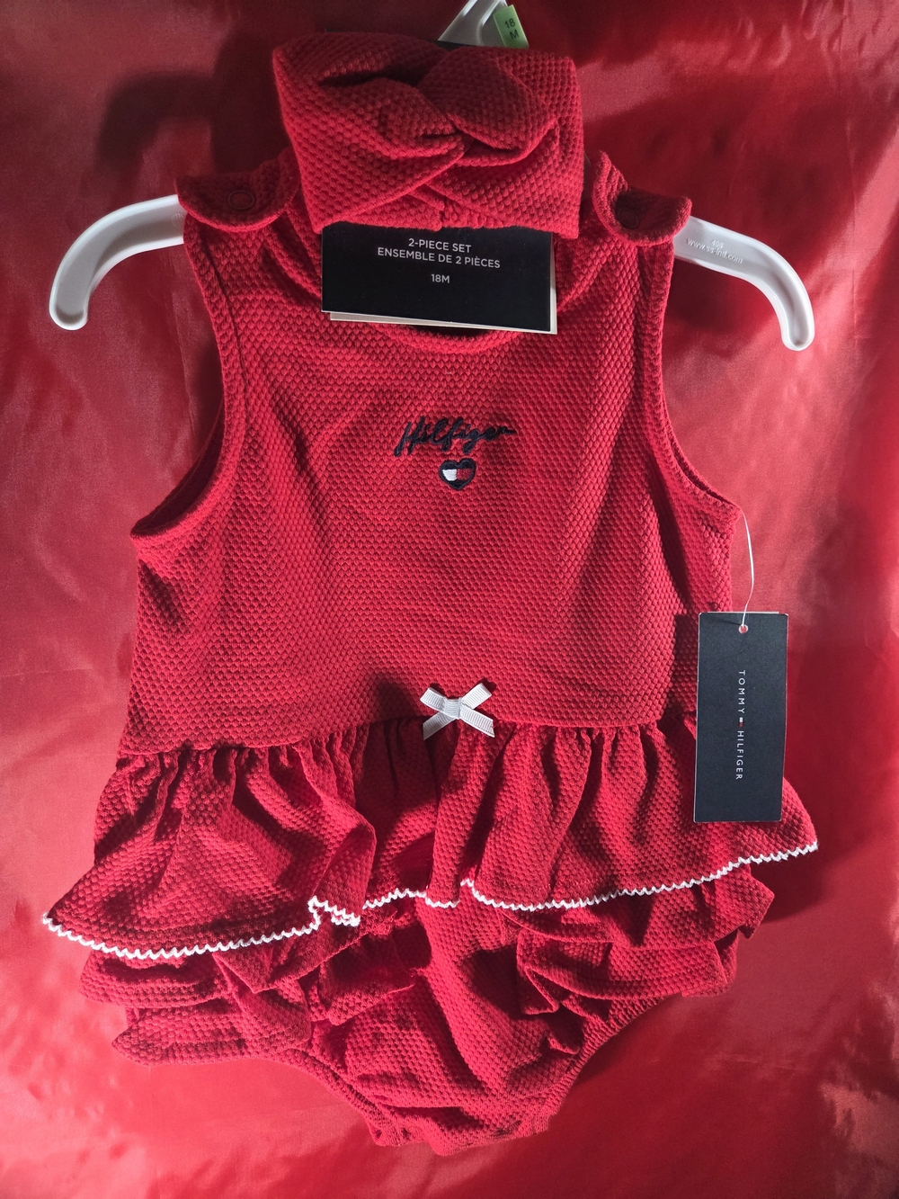Tommy Hilfiger Red Baby Girls 2-Piece Ruffle Romper Set